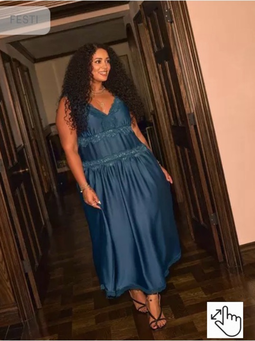 Torrid FESTI Teal Satin Drop Waist Maxi Dress with Lace Trim